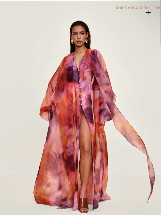 Andrea Iyamah Other - Andrea Iyamah Sheer Watercolor Maxi Kaftan in Pink and Purple
